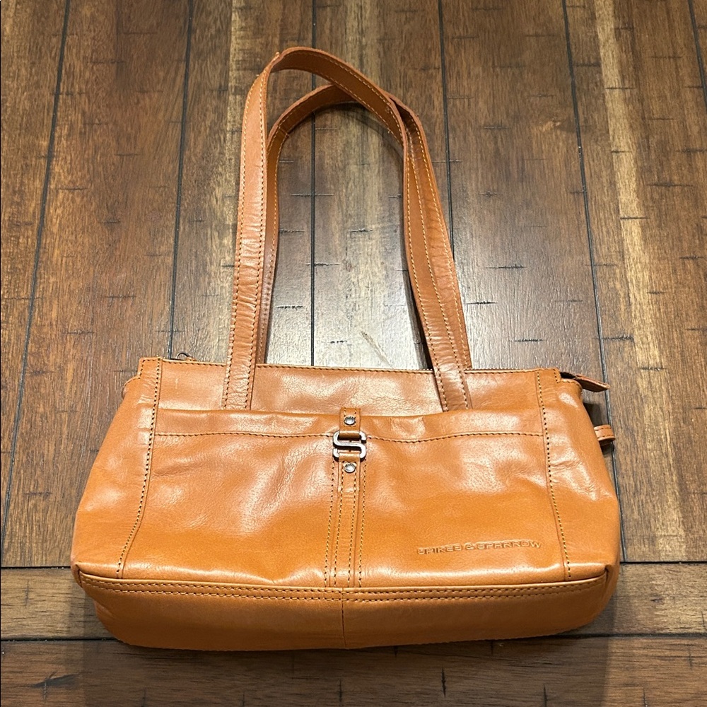 Spikes & Sparrow Tan Leather Shoulder Tote Bag Zipper Top